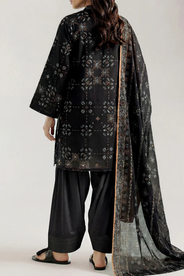 Black | Saya 3pc Unstitched Lawn Suit