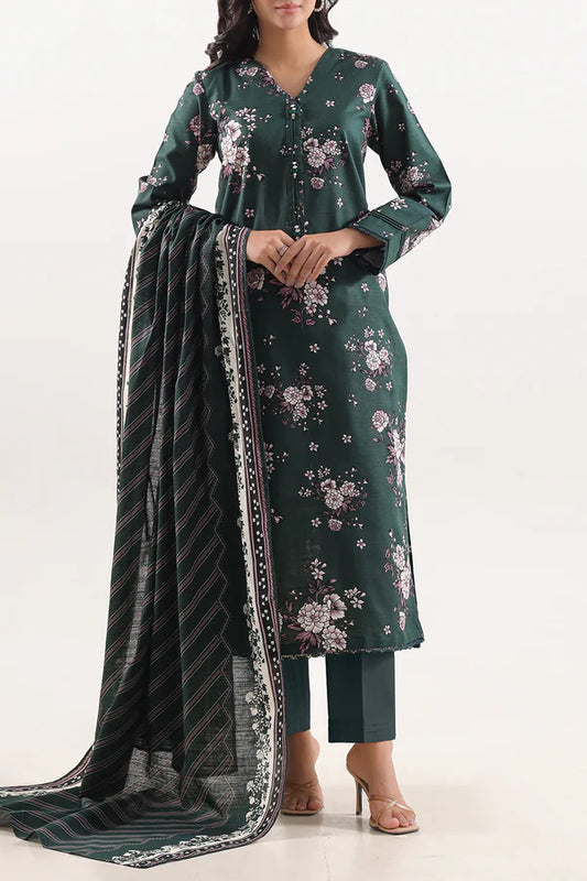 Saya 3pc Unstitched Khaddar Suit | Dark Green