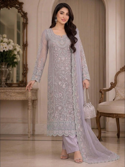 Organza Formal Embroidered  - Mauve 3pc (Replica)