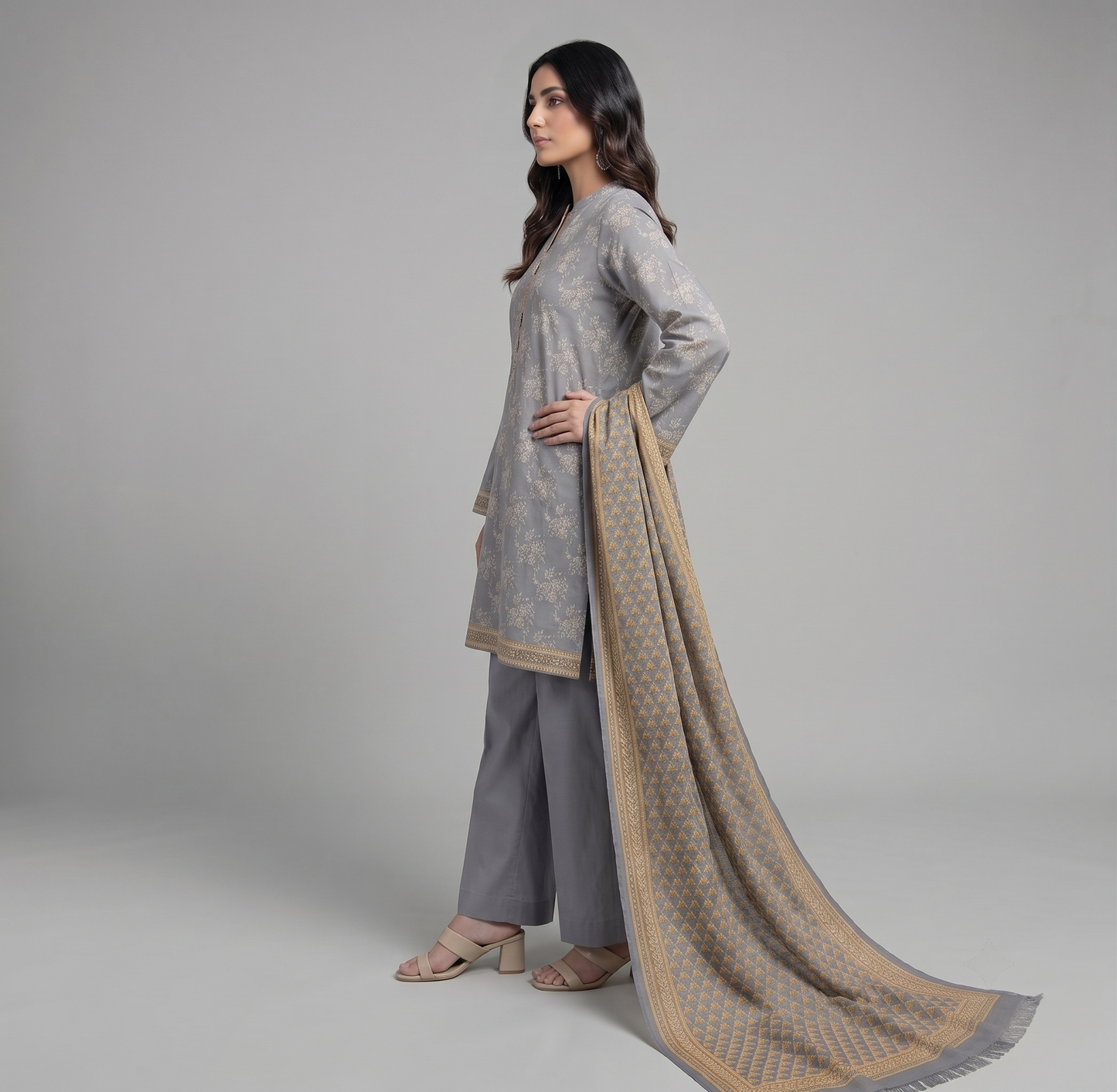Slate Grey | Khaadi 3pc Unstitched Lawn Suit