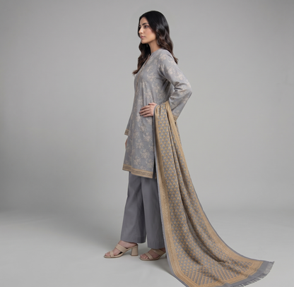 Slate Grey | Khaadi 3pc Unstitched Lawn Suit