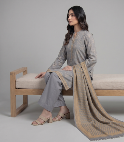 Slate Grey | Khaadi 3pc Unstitched Lawn Suit