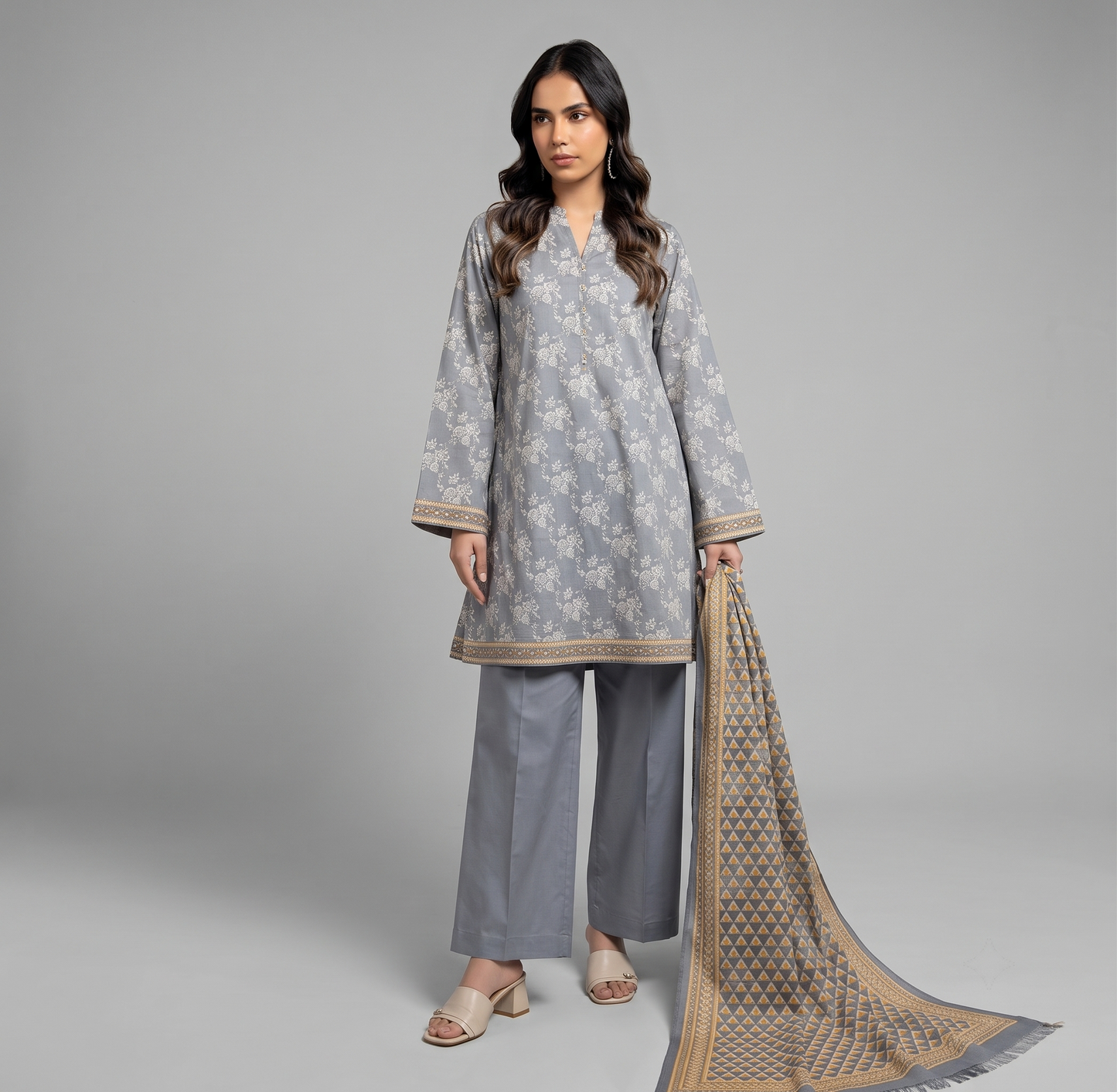 Slate Grey | Khaadi 3pc Unstitched Lawn Suit