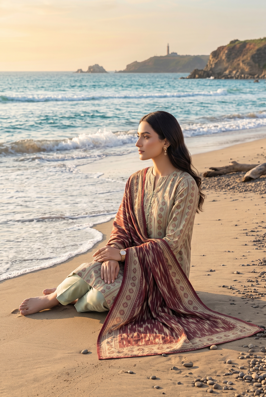 Lime | Khaadi 3pc Unstitched Lawn Suit